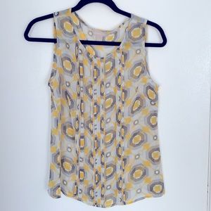 Banana Republic sheer blouse in gray and yellow.